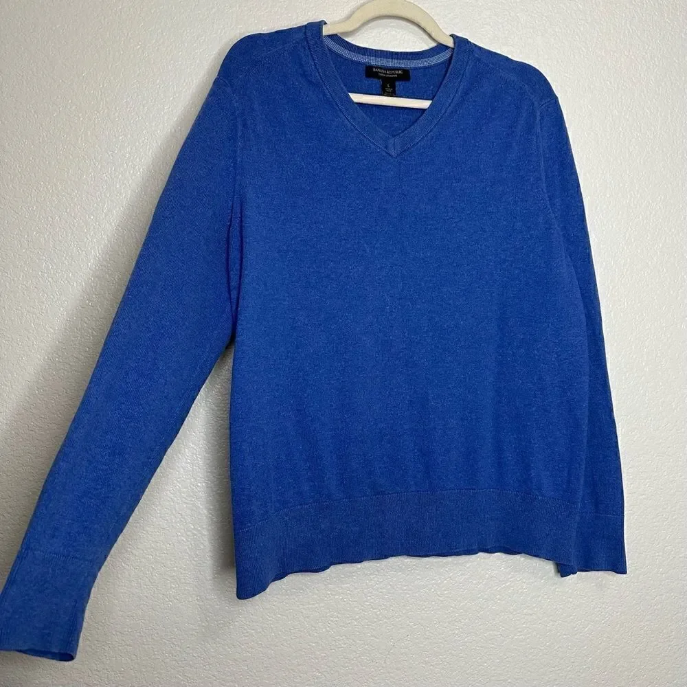 Banana Republic Cashmere Blend Blue V-neck Men's Sweater, Sz Large